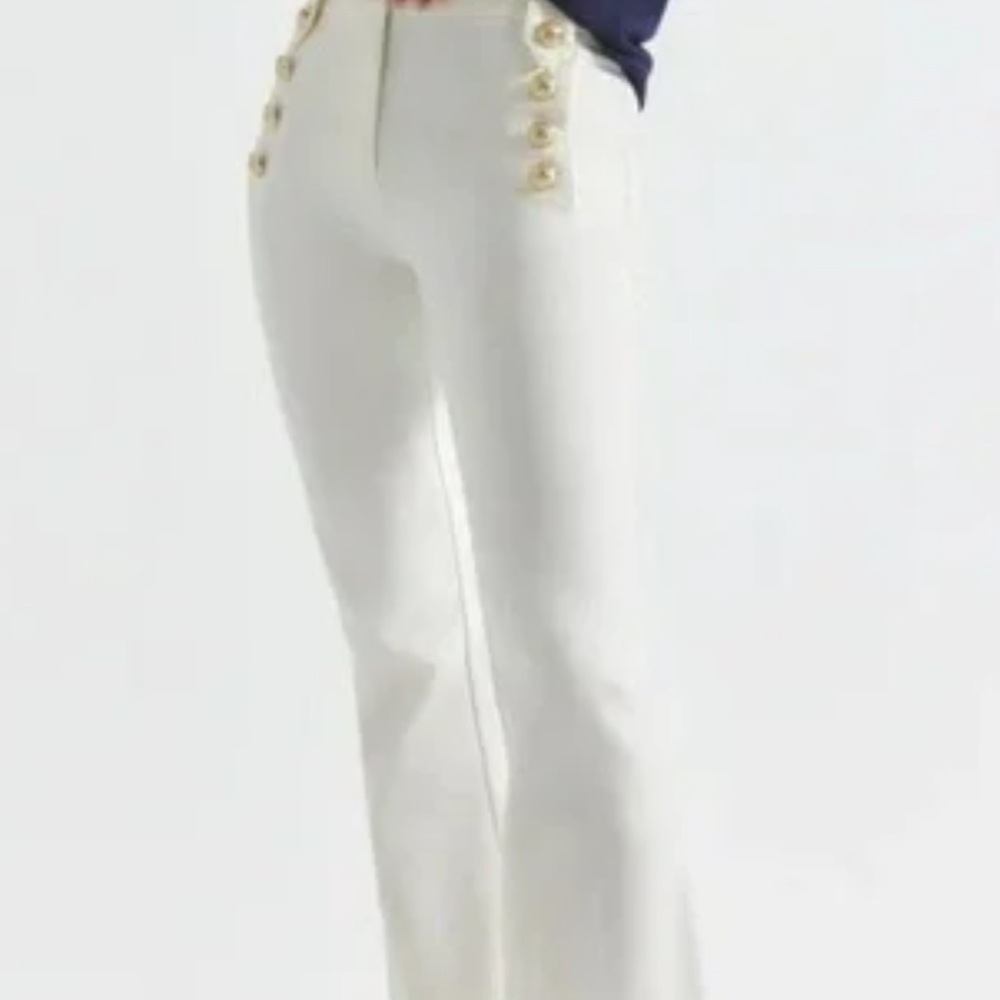 Derek Lam Crop Cream Flare Pants with Gold Buttons